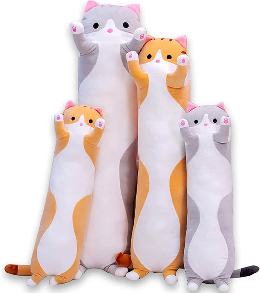 Cute Cat Plush Long Body Pillow Cuddle Cartoon Stuffed Animals Cat Plushie Soft Doll Pillows Gifts for Kids Girls